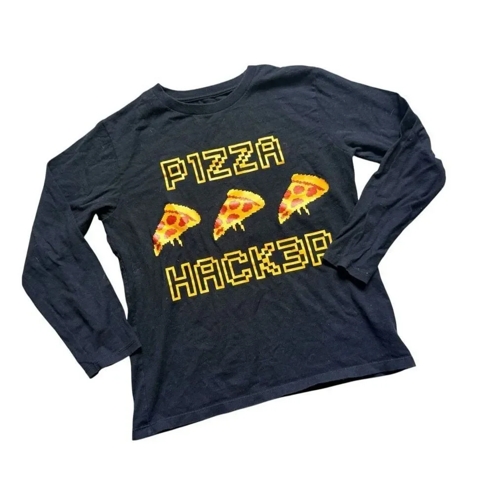 Youth Boys The Childrens Place Pizza  Long Sleeve Graphic Tee Shirt - Sz M 7/8